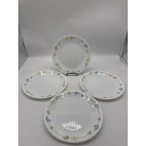 Corelle SECRET GARDEN Dinner Plates 10 1/4" YELLOW/BLUE Flowers Set of 4